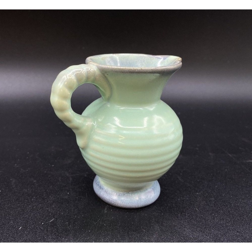 Vintage Small 3.5” Creamer Pitcher Jug Primitive Art Pottery Green Glaze # 125 - Picture 4 of 9